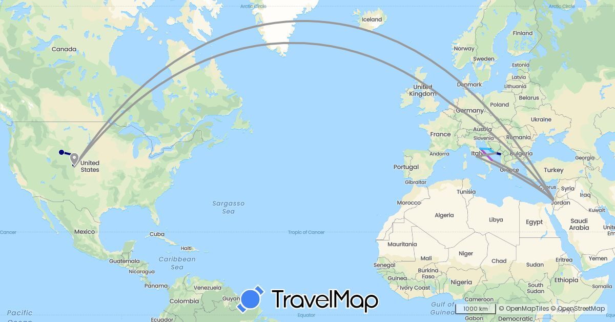 TravelMap itinerary: driving, plane, train, hiking, boat in Greece, Croatia, Israel, Italy, Montenegro, Netherlands, United States, Vatican City (Asia, Europe, North America)